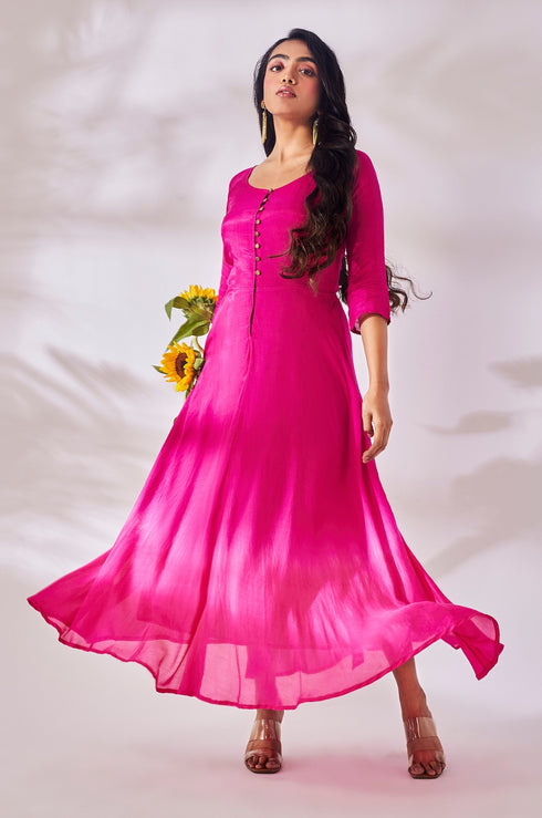 Mauve and Hot Pink Fit & Flare Dress